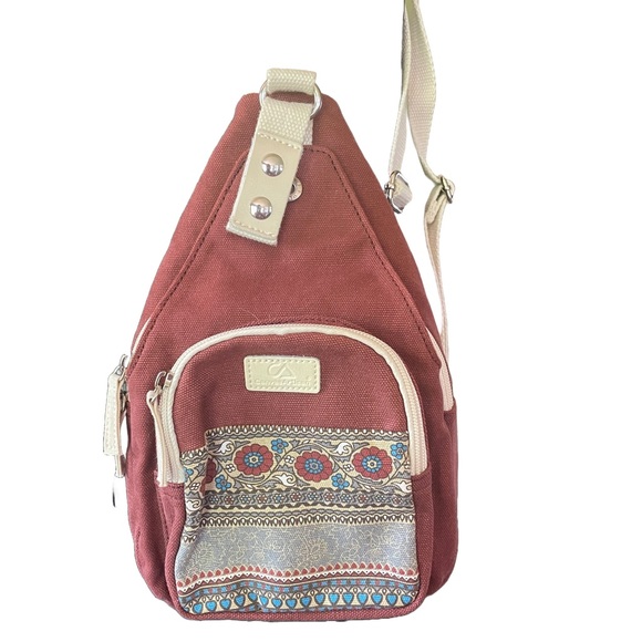 Canvas Artisan backpack/ sling bag. Red/rusty color. Like new. EUC. - Picture 2 of 14